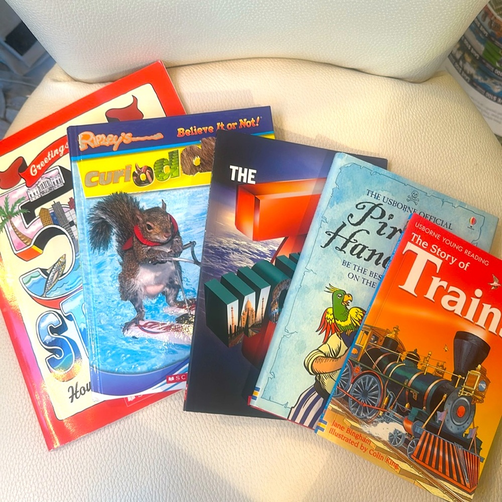Usborne & Scholastic 5 NEW Book Bundle Hardcover & Paper Trains Pirates Ripleys